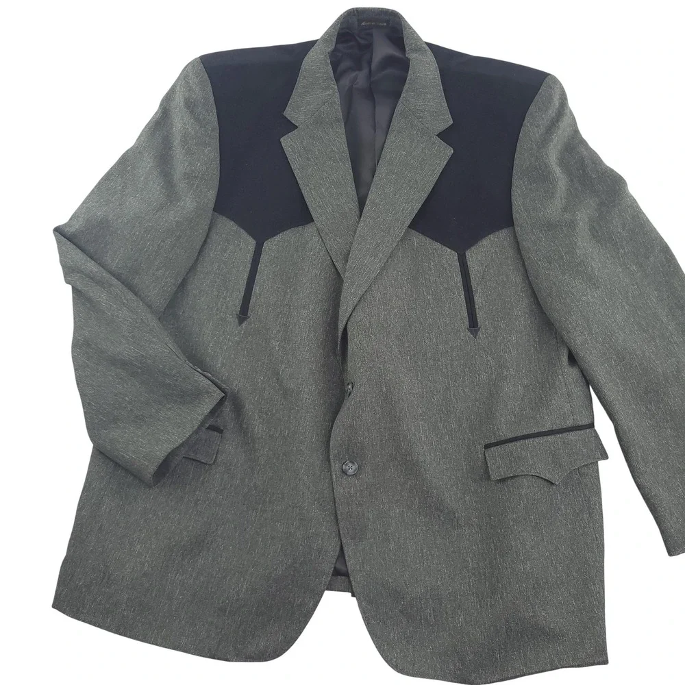 Circle S Blazer Mens 56L Gray Black Western Yoke Cowboy Sport Coat Jacket